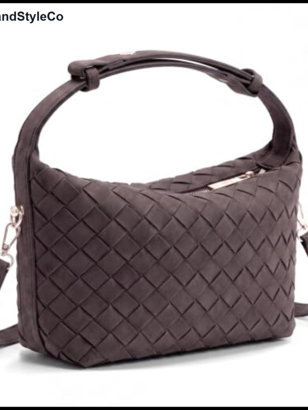 Woven Faux Suede Hobo Shoulder Bag Vegan Leather Handbag Purse